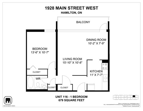 Floor plan for 1 bed, 1 bath
